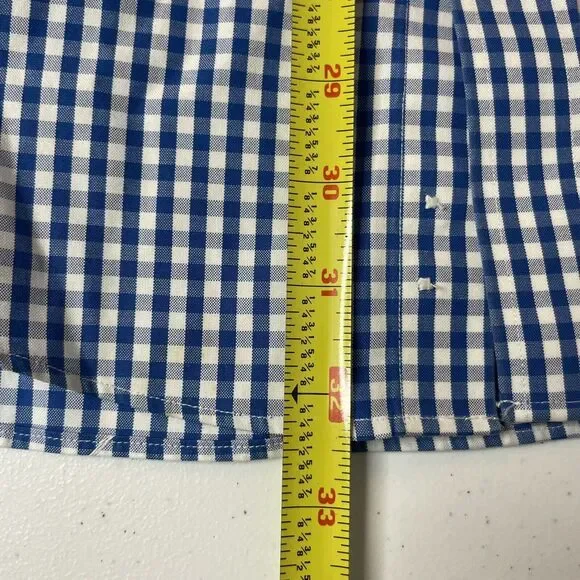 LL Bean Shirt Men 16 33 Blue Long Sleeve Gingham Check Wrinkle Free Slightly Fit - Picture 9 of 9